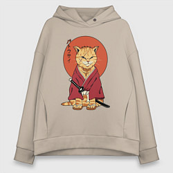 Толстовка оверсайз женская Samurai kimono cat, цвет: миндальный