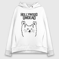 Толстовка оверсайз женская Hollywood Undead - rock cat, цвет: белый