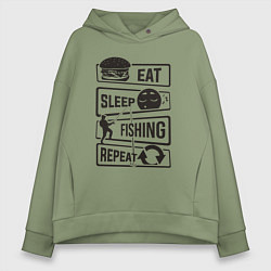 Толстовка оверсайз женская Eat sleep fishing repeat, цвет: авокадо