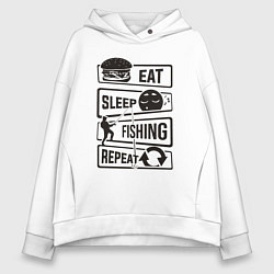Толстовка оверсайз женская Eat sleep fishing repeat, цвет: белый