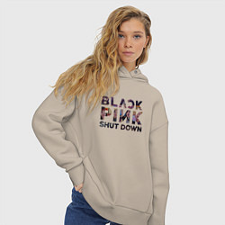 Толстовка оверсайз женская Blackpink logo Jisoo Lisa Rose Jennie, цвет: миндальный — фото 2