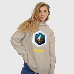 Толстовка оверсайз женская Логотип Ethereum, цвет: миндальный — фото 2