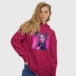 Толстовка оверсайз женская Blackpink Lisa аниме рисунок, цвет: маджента — фото 2