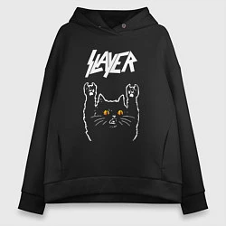 Толстовка оверсайз женская Slayer rock cat, цвет: черный