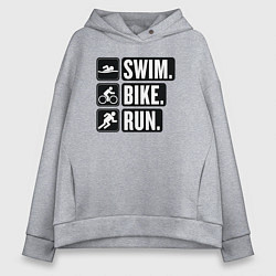 Толстовка оверсайз женская Swim bike run, цвет: меланж