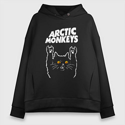 Толстовка оверсайз женская Arctic Monkeys rock cat, цвет: черный