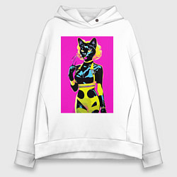 Женское худи оверсайз Black cat - fashionista - pop art - neural network