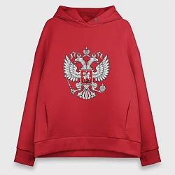 Толстовка оверсайз женская Герб России серебро, цвет: красный