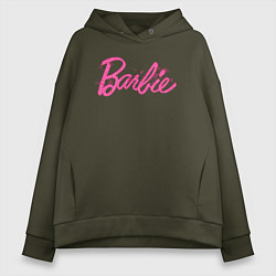 Толстовка оверсайз женская Блестящий логотип Барби, цвет: хаки