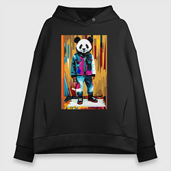 Толстовка оверсайз женская Funny panda - pop art, цвет: черный