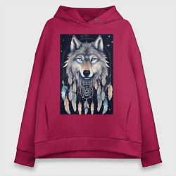 Толстовка оверсайз женская Шаман волк, цвет: маджента
