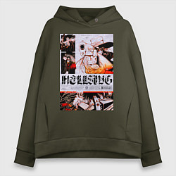 Толстовка оверсайз женская Хеллсинг постер, цвет: хаки