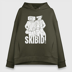 Толстовка оверсайз женская Skibidi Toilet Cameraman and Speakerman, цвет: хаки
