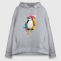 Толстовка оверсайз женская Красочный пингвин, цвет: меланж