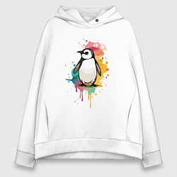 Толстовка оверсайз женская Красочный пингвин, цвет: белый