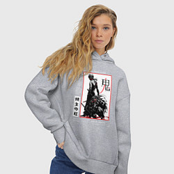 Толстовка оверсайз женская Танджиро взрослый - Клинок демонов, цвет: меланж — фото 2