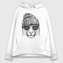 Толстовка оверсайз женская Львица в солнечных очках, цвет: белый