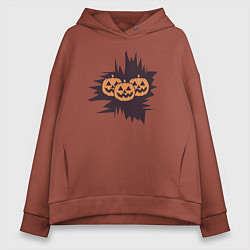 Толстовка оверсайз женская Halloween фонарь джек из тыквы, цвет: кирпичный