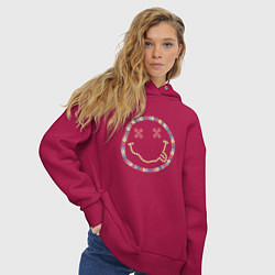 Толстовка оверсайз женская Nirvana - floral logo, цвет: маджента — фото 2