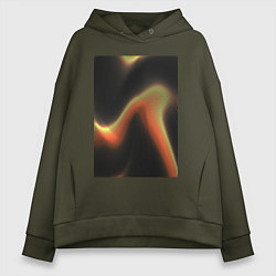 Толстовка оверсайз женская Абтрактный геометрический 3д с волнами, цвет: хаки