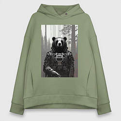 Толстовка оверсайз женская Cool bear - neural network - cyberpunk, цвет: авокадо