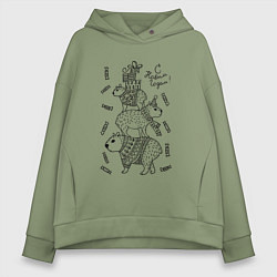 Толстовка оверсайз женская Новогодние капибары - раскраска, цвет: авокадо