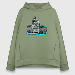 Толстовка оверсайз женская Скелет делает становую тягу, цвет: авокадо