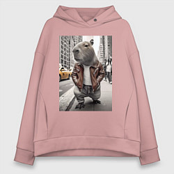 Женское худи оверсайз Trendy capybara on the streets of New York