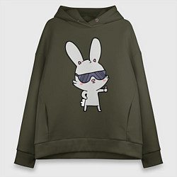 Толстовка оверсайз женская Заяц в очках, цвет: хаки