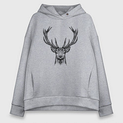 Толстовка оверсайз женская Олень анфас, цвет: меланж