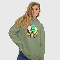 Толстовка оверсайз женская Нейросеть - деревянный зелёный дракон, цвет: авокадо — фото 2
