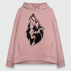 Толстовка оверсайз женская Воющий волк, цвет: пыльно-розовый