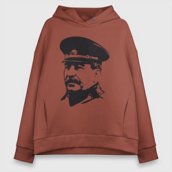 Толстовка оверсайз женская Сталин в фуражке, цвет: кирпичный