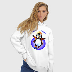 Толстовка оверсайз женская Пингвин на скейте, цвет: белый — фото 2