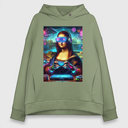 Женское худи оверсайз Mona Lisa is an avid gamer - cyberpunk