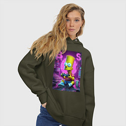 Толстовка оверсайз женская Bart Simpson - cool gamer, цвет: хаки — фото 2