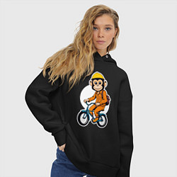 Толстовка оверсайз женская Обезьяна на велосипеде, цвет: черный — фото 2