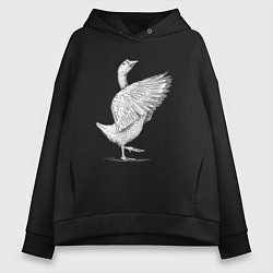 Толстовка оверсайз женская Гусь белоснежный, цвет: черный