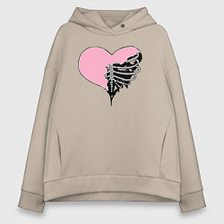 Толстовка оверсайз женская Сердце скелет, цвет: миндальный