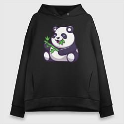 Толстовка оверсайз женская Панда ест бамбук, цвет: черный