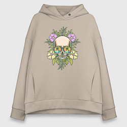 Толстовка оверсайз женская Skull and flowers, цвет: миндальный