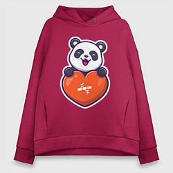 Толстовка оверсайз женская Сердечная панда, цвет: маджента