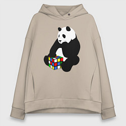 Толстовка оверсайз женская Панда с кубиком, цвет: миндальный