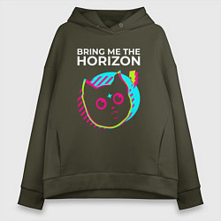 Толстовка оверсайз женская Bring Me the Horizon rock star cat, цвет: хаки