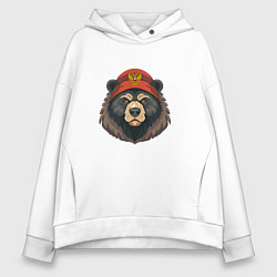 Толстовка оверсайз женская Русский медведь в шапке с гербом, цвет: белый