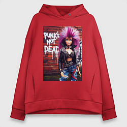 Толстовка оверсайз женская Punks not dead - cool Barbie ai art, цвет: красный