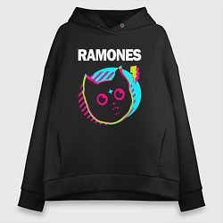 Толстовка оверсайз женская Ramones rock star cat, цвет: черный