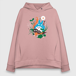 Толстовка оверсайз женская Тоторо с одуванчиком, цвет: пыльно-розовый
