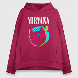 Толстовка оверсайз женская Nirvana rock star cat, цвет: маджента