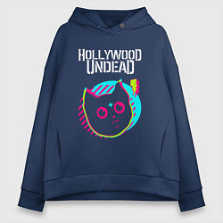 Толстовка оверсайз женская Hollywood Undead rock star cat, цвет: тёмно-синий